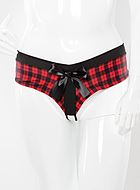 Cheeky panties, big bow, open crotch, scott-checkered pattern, plus size